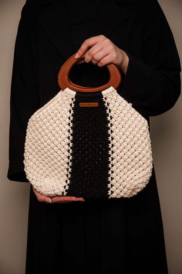 white & black handle bag